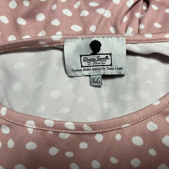 Dainty Jewells Women's Pink Polka Dot 3/4 Ruffle Sleeve Pullover Top - Size XL - Picture 4 of 4